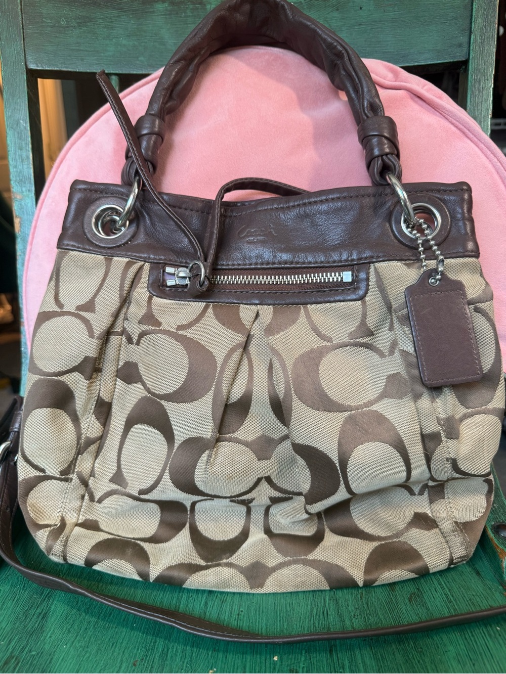 Coach Beige and Brown Ashley Signature Hippie Canvas Shoulder Bag